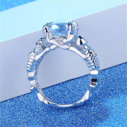 Crystal & Silver-Plated Ornate Oval-Cut Prong-Set Ring