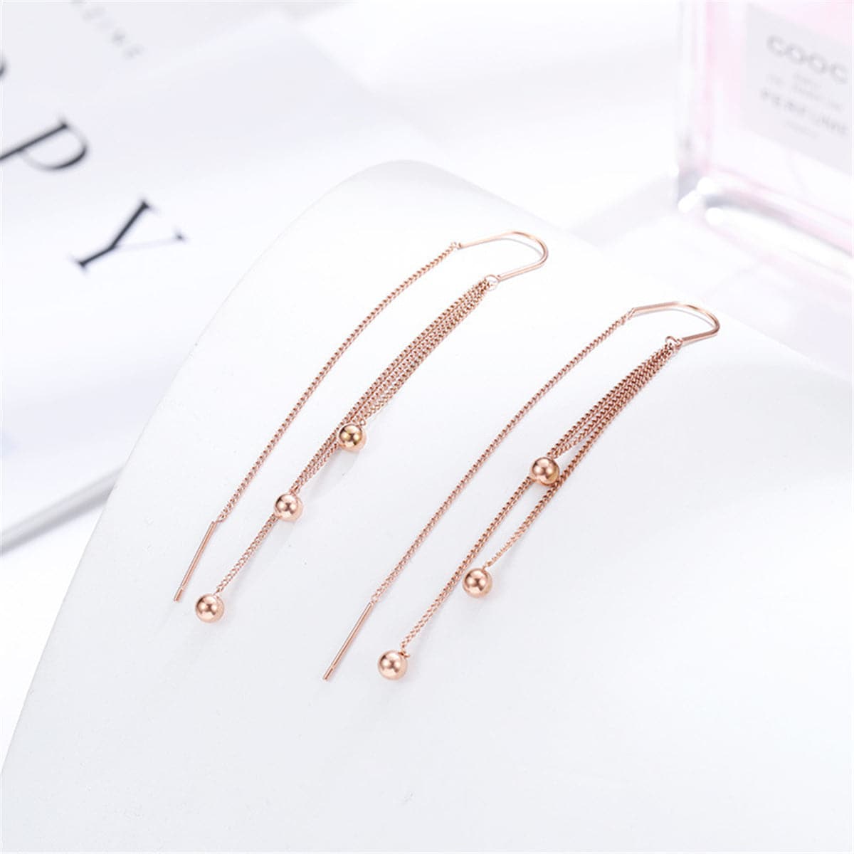 18K Rose Gold-Plated Beaded Tassel Drop Earrings