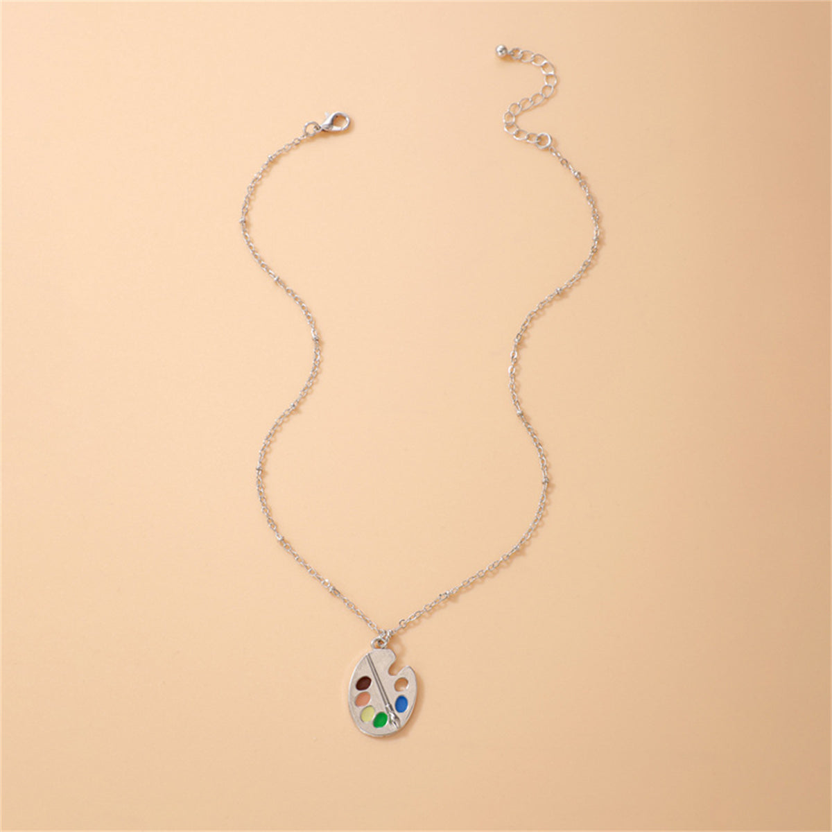 Silver-Plated Multicolor Paint Palette Pendant Necklace