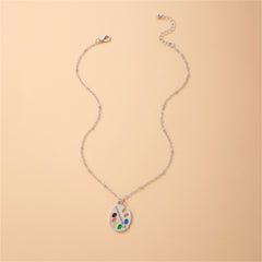 Silver-Plated Multicolor Paint Palette Pendant Necklace