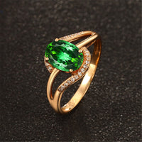 Emerald Cubic Zirconia & Crystal Oval Ring