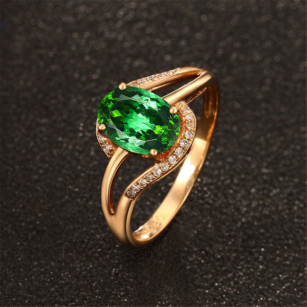 Emerald Cubic Zirconia & Crystal Oval Ring