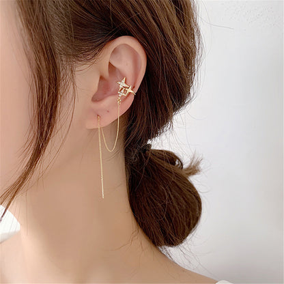 Clear Cubic Zirconia and 18K Gold-Plated Star Stud Earrings and Earring Jacket, gold stud earrings for women, front view