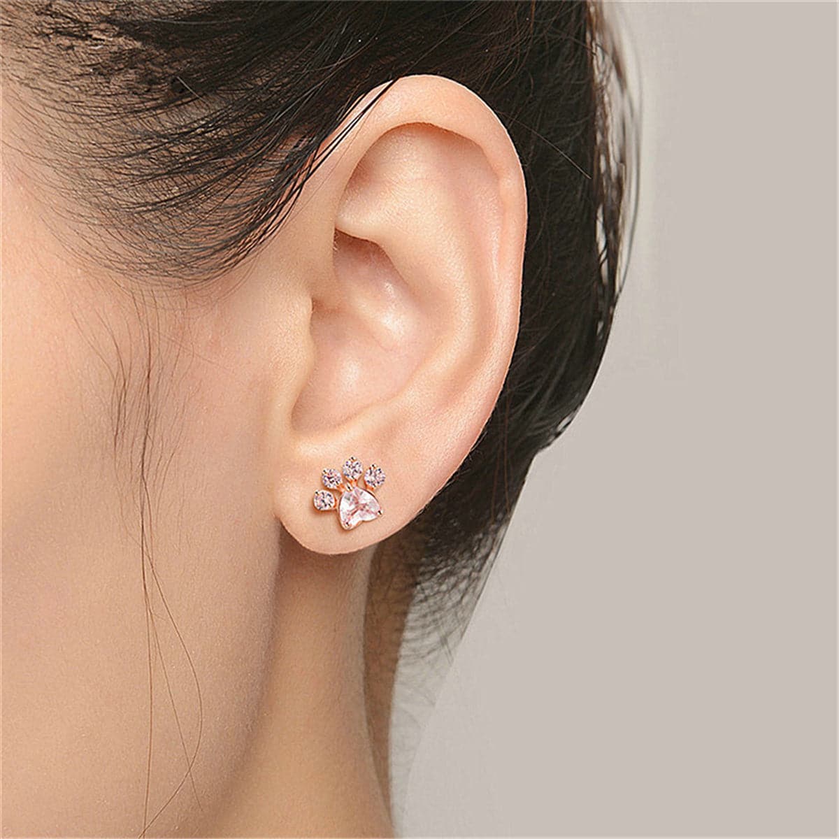 Pink Crystal & 18k Rose Gold-Plated Paw Print Stud Earrings - streetregion