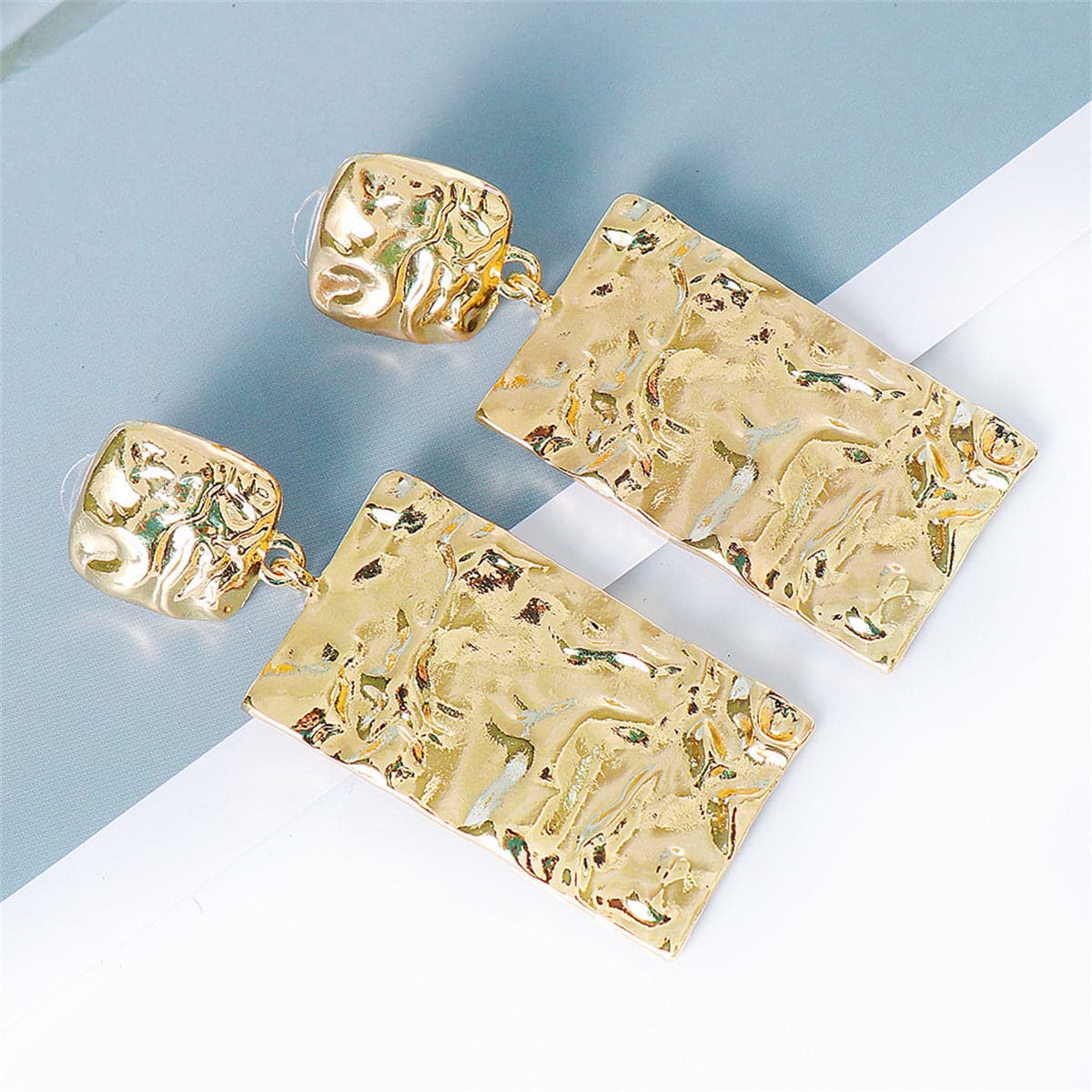 18K Gold-Plated Textured Rectangle Drop Earrings, gold drop earrings for women, elegant gift for her, lifestyle look