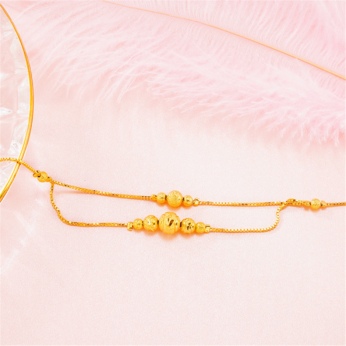 24K Gold-Plated Round Bead Layered Anklet, gold anklet bracelet, everyday style, detail close-up