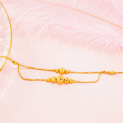24K Gold-Plated Round Bead Layered Anklet, gold anklet bracelet, everyday style, detail close-up