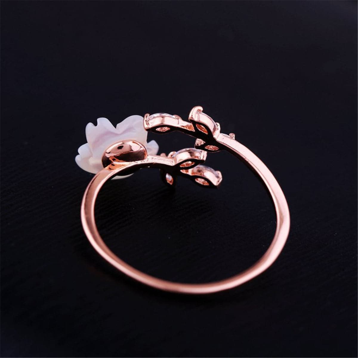 Crystal & 18k Rose Gold-Plated Floral Bypass Ring - streetregion