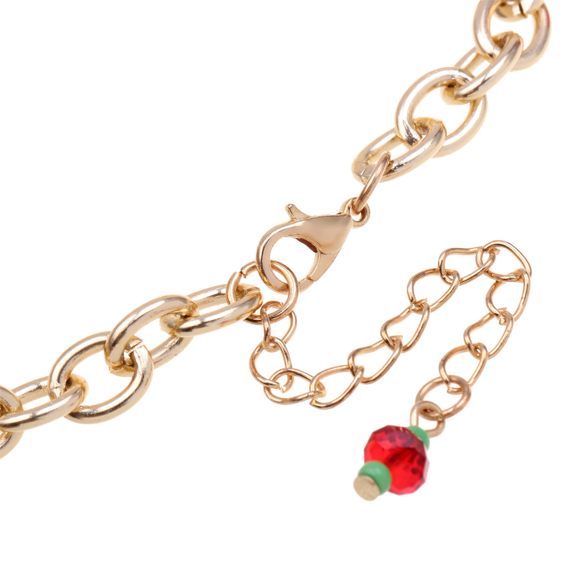 Red and Green Cubic Zirconia Santa Reindeer Cable Chain Charm Bracelet, bracelet for women, everyday style, styled look