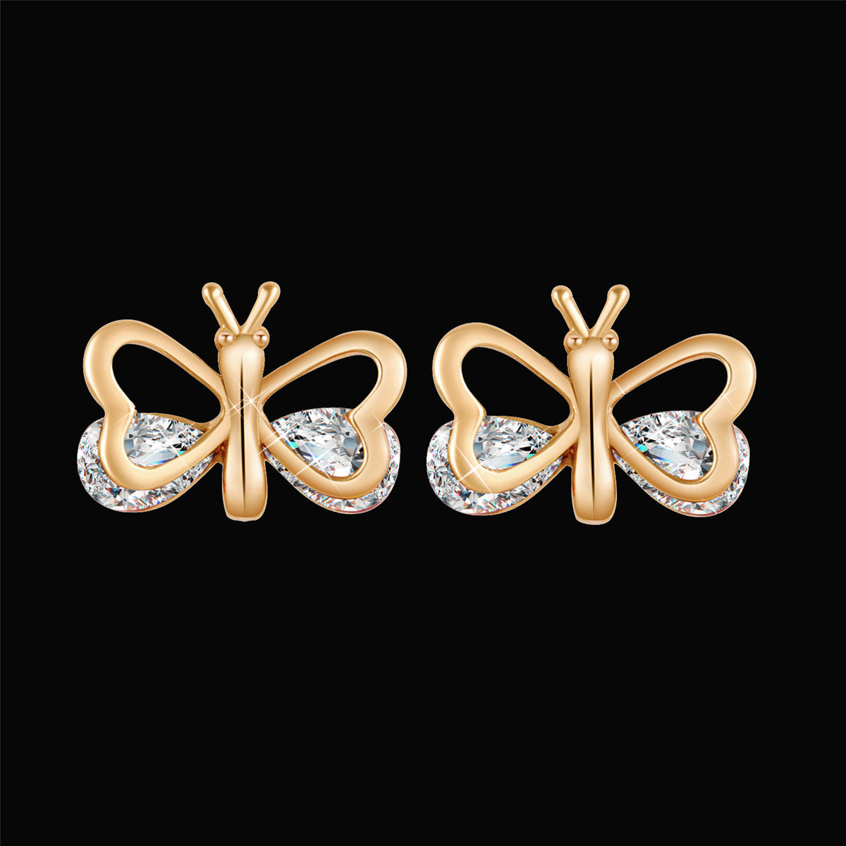 Crystal & 18K Gold-Plated Butterfly Stud Earrings
