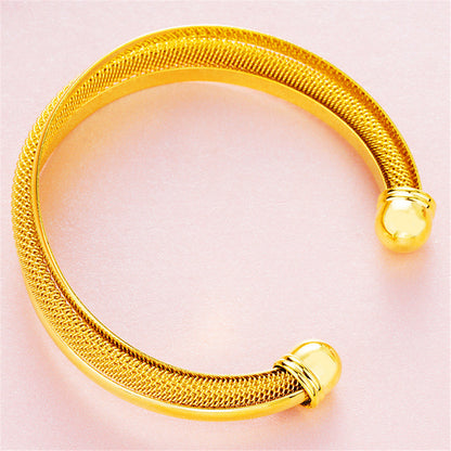 18K Gold-Plated Web Capped Cuff, gold bracelet for women, vintage-inspired design, styled look