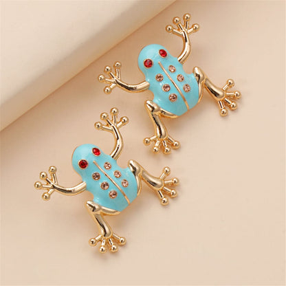 Cubic Zirconia and Enamel 18K Gold-Plated Frog Stud Earrings, gold stud earrings for women, styled look