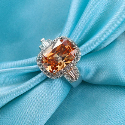 Champagne Crystal and Cubic Zirconia Halo Oval-Cut Ring, statement rings for women, botanical inspired, front view