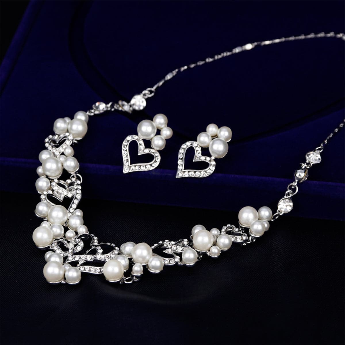 Pearl & Cubic Zirconia Heart Statement Necklace Set