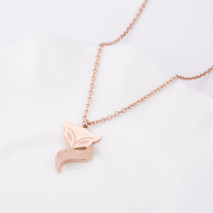 18K Rose Gold-Plated Frosted Fox Pendant Necklace, rose gold pendant necklace for women, everyday style, side view