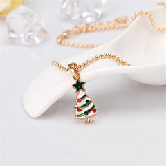 Cubic Zirconia & Enamel 18K Gold-Plated Star Christmas Tree Pendant Necklace