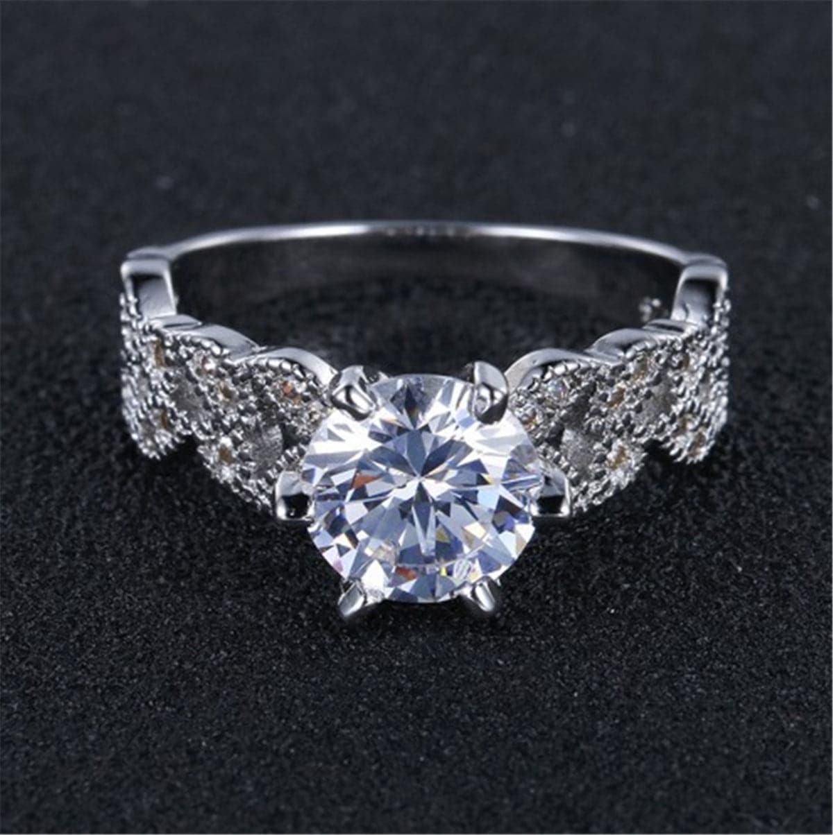 Crystal & Silver-Plated Leaf Band Ring