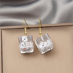 Clear Resin & 18K Gold-Plated Joker Cube Drop Earrings