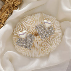 Pearl & 18K Gold-Plated Cubic Zirconia-Accent Heart Drop Earrings
