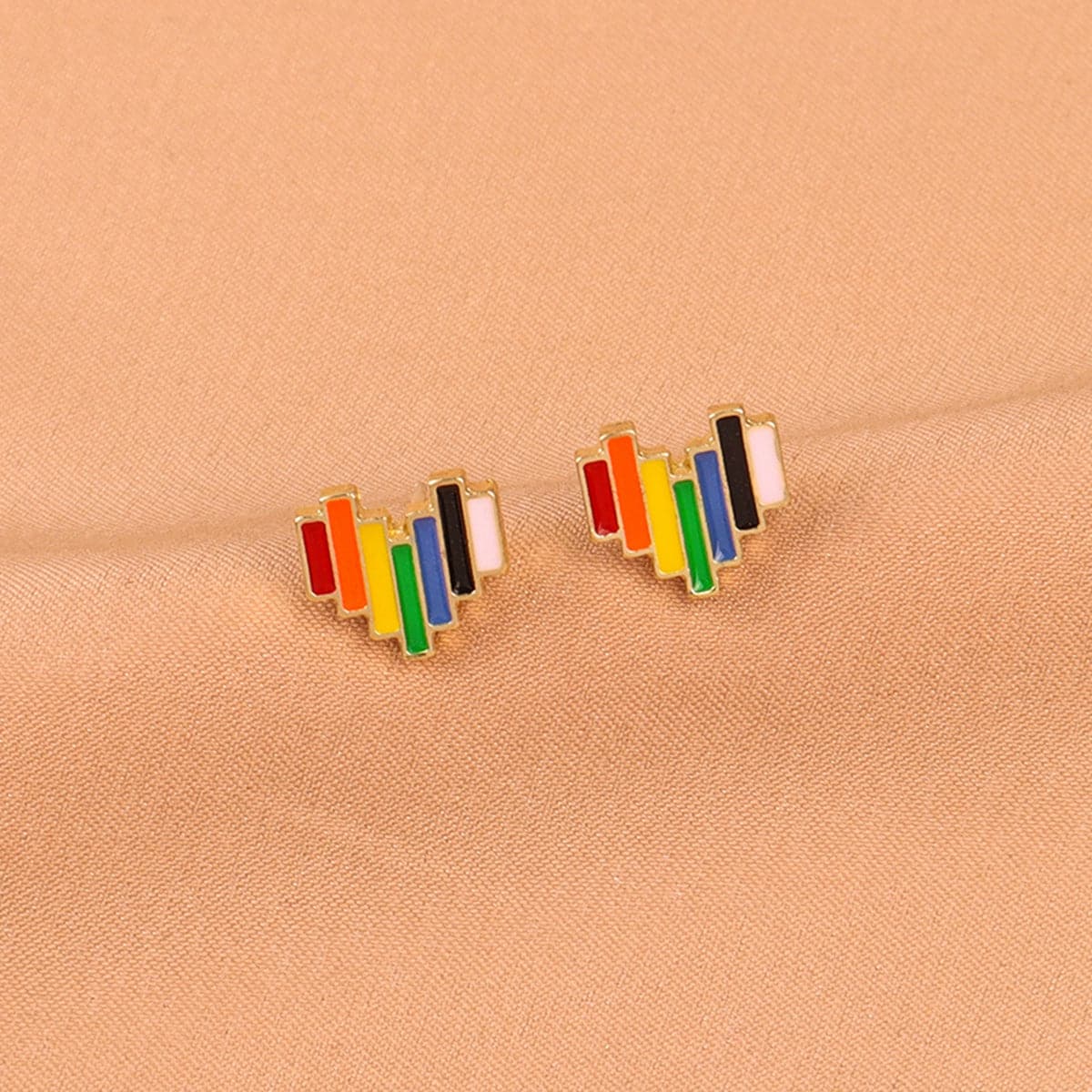 Colored Enamel & 18K Gold-Plated Rainbow Heart Stud Earrings