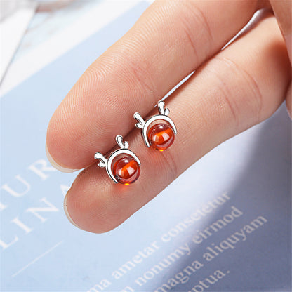 Red Crystal and Silver-Plated Deer Antler Stud Earrings, silver stud earrings for women, lifestyle look