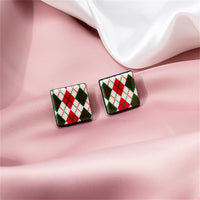 Red & Green Argyle Square Stud Earrings