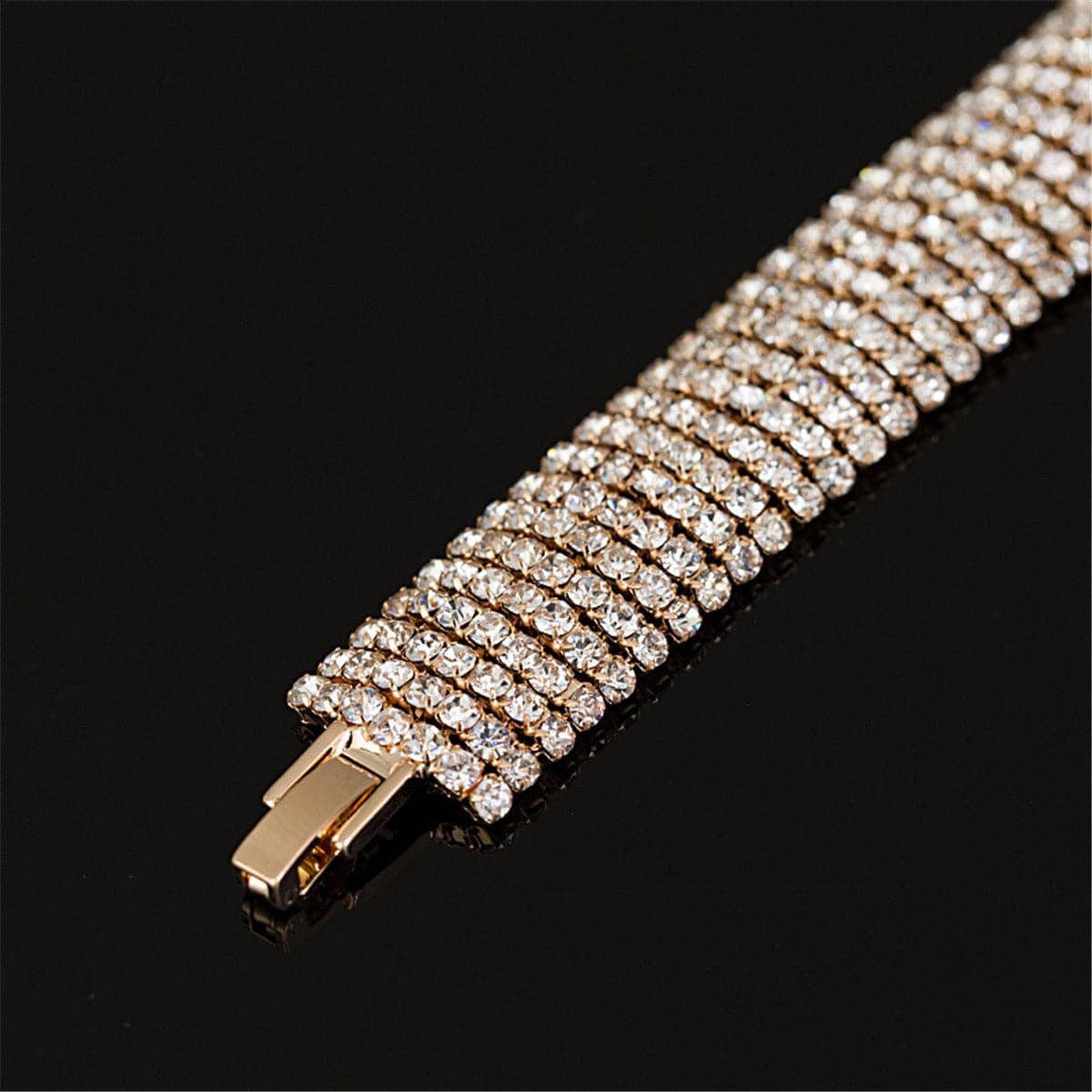 Cubic Zirconia and 18K Gold-Plated Layer Bracelet, gold bracelet for women, botanical inspired, side view