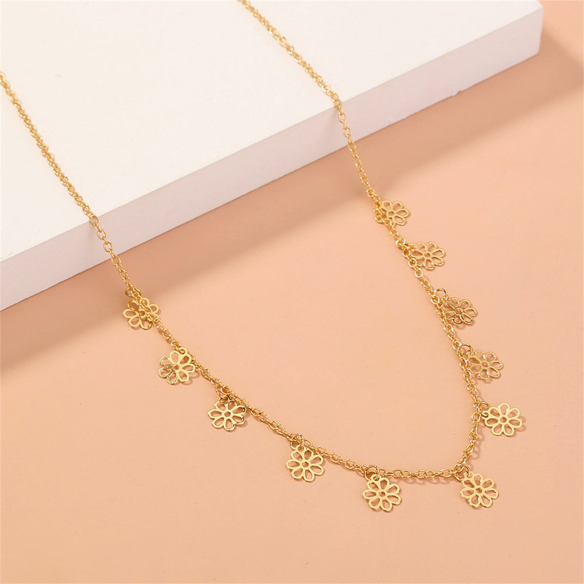 18K Gold-Plated Open Flower Station Necklace, gold pendant necklace for women, elegant gift for her, lifestyle look