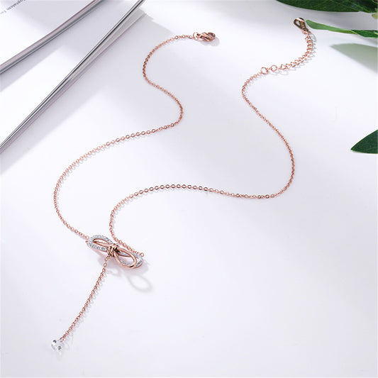 Cubic Zirconia and 18K Rose Gold-Plated Butterfly Pendant Necklace, rose gold pendant necklace for women, front view