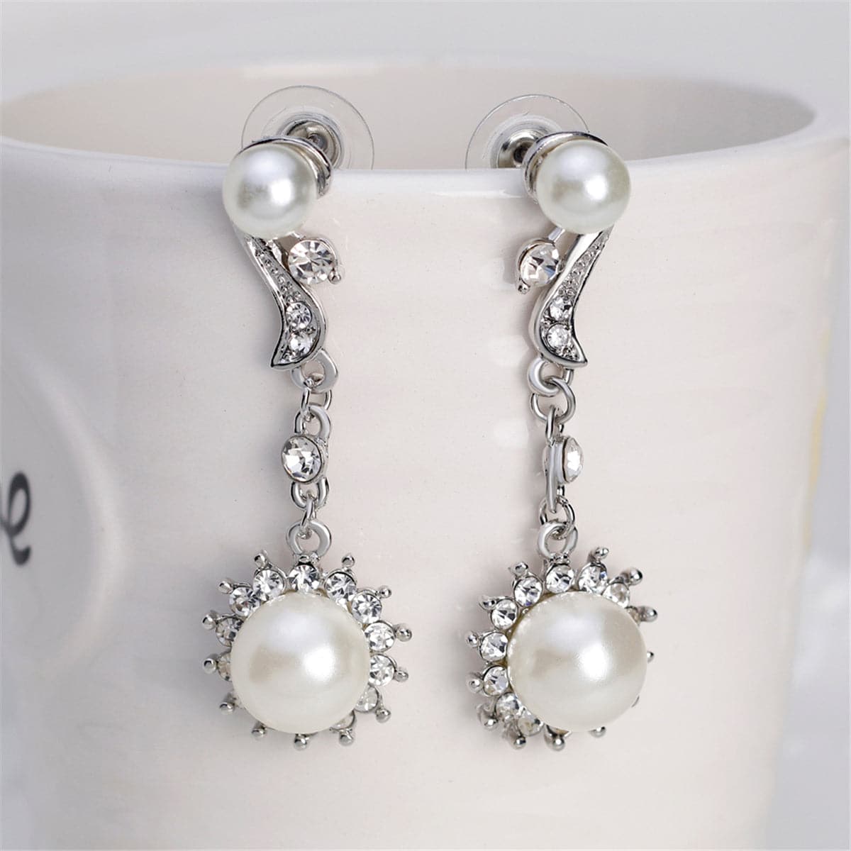 Cubic Zironia & Pearl Silver-Plated Botany Earrings & Necklace Set