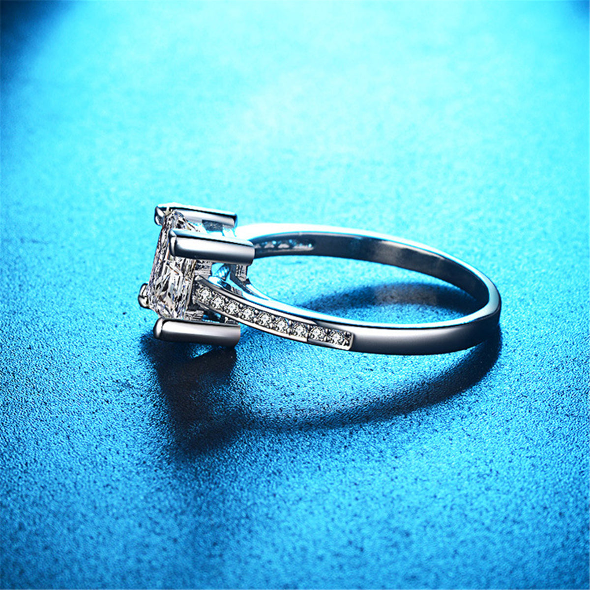 Cubic Zirconia and Crystal Princess-Cut Ring, statement rings for women, elegant gift for her, detail close-up
