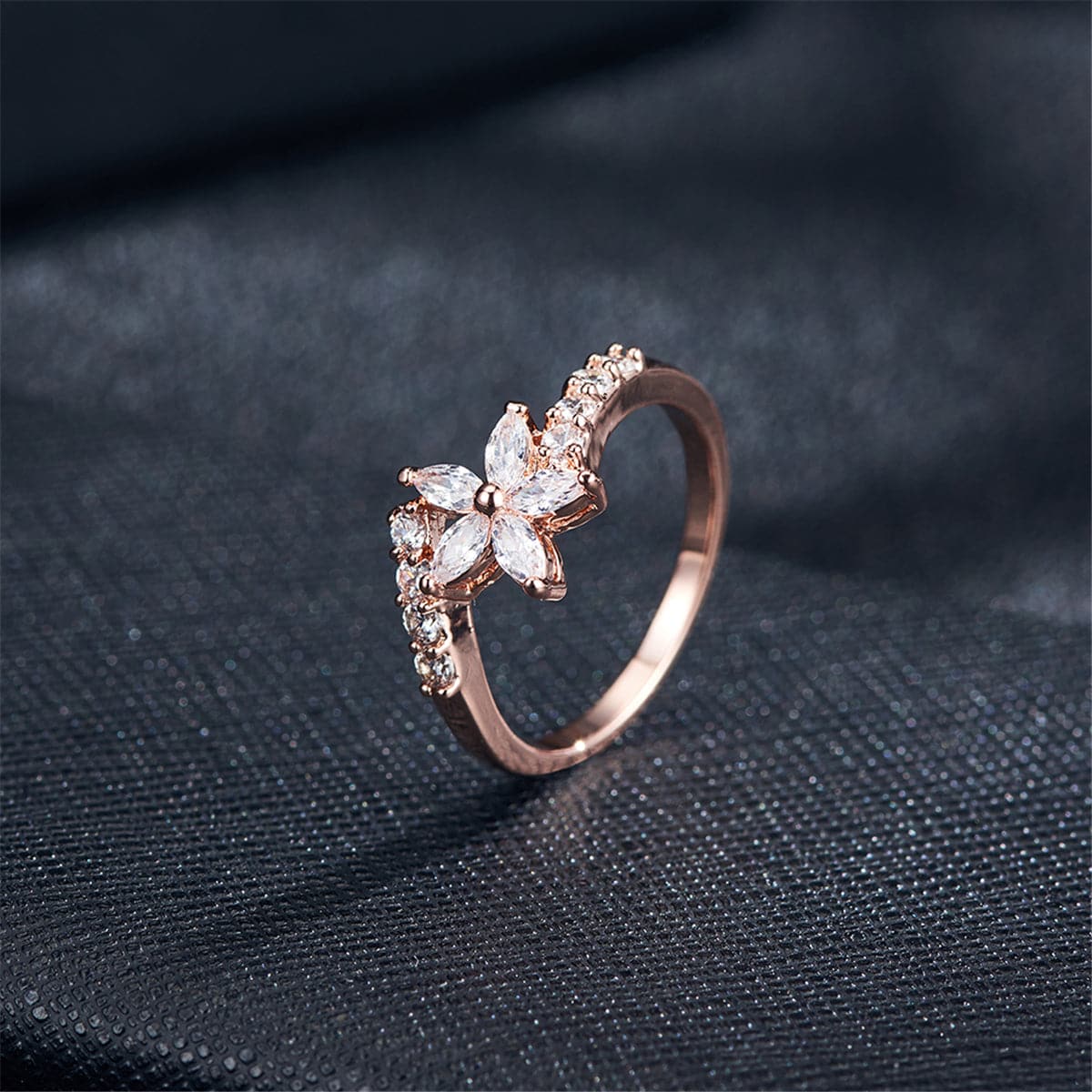 Crystal and Cubic Zirconia Clover Ring, statement rings for women, botanical inspired, detail close-up