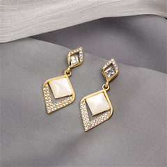 Cat Eye & Cubic Zirconia Rhombus Drop Earrings