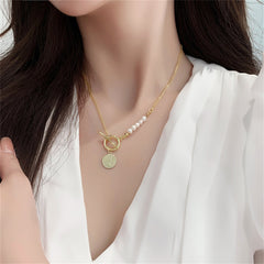 Pearl & 18K Gold-Plated Asymmetrical Coin Toggle Pendant Necklace