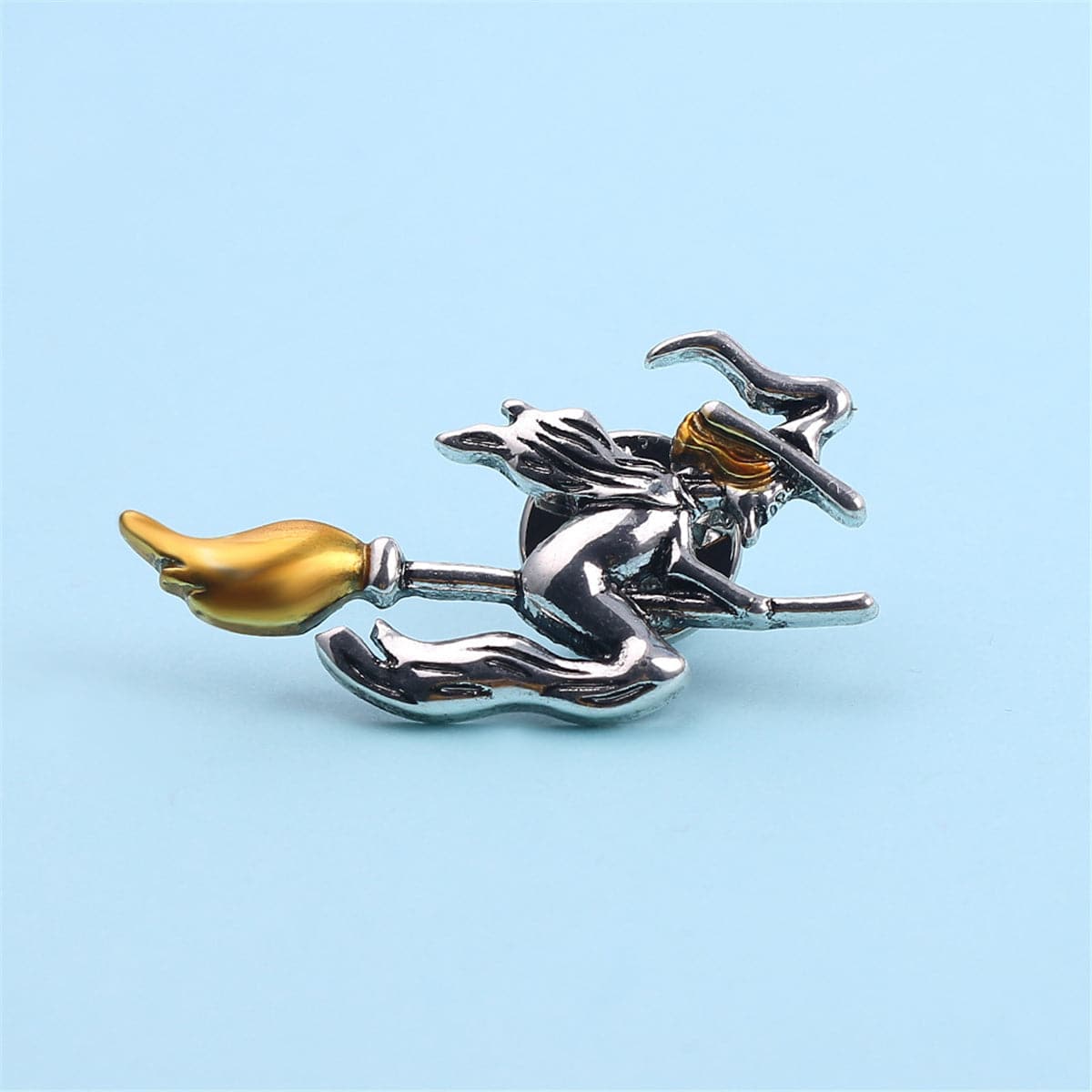Yellow & Silver-Plated Flying Witch Brooch