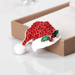 Cubic Zirconia & Enamel Silver-Plated Santa Hat Brooch