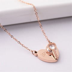 Cubic Zirconia & 18K Rose Gold-Plated Heart & Key Pendant Necklace