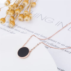 Black & 18K Rose Gold-Plated Round Pendant Necklace