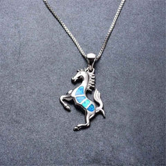 Blue Opal & Fine Silver-Plated Horse Pendant Necklace - streetregion