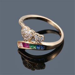 Rainbow Crystal & Cubic Zirconia Heart Ring