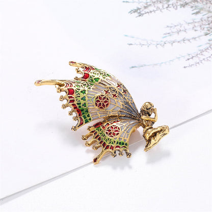 Green Enamel and 18K Gold-Plated Butterfly Fairy Brooch, gold brooch pin, vintage-inspired design, lifestyle look