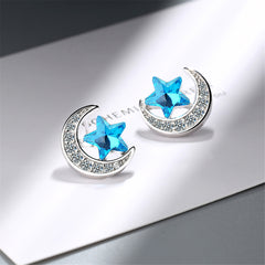 Blue Crystal Star & Cubic Zirconia Moon Stud Earring