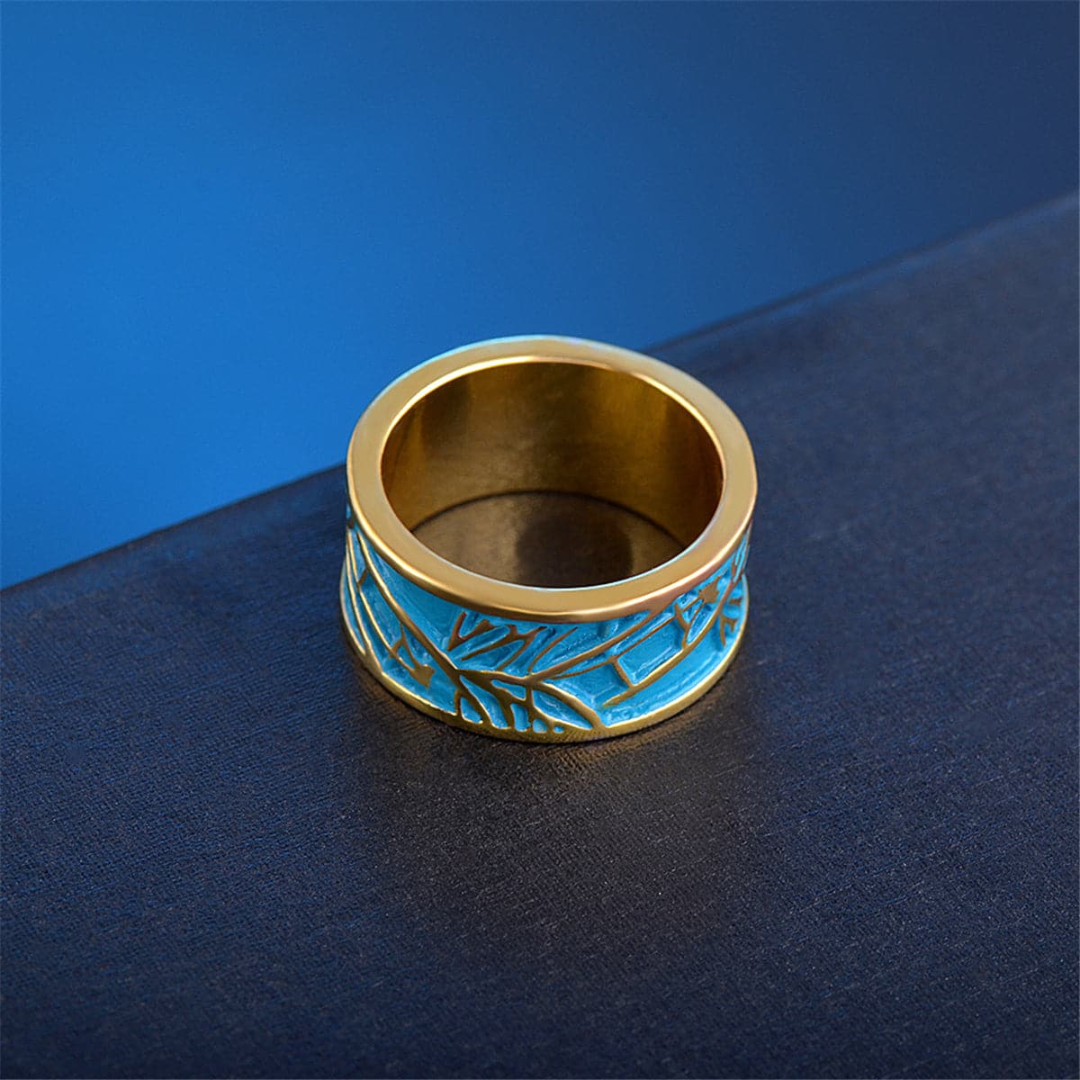 Blue Enamel and 18K Gold-Plated Branch Band Ring, gold statement rings for women, botanical inspired, styled look