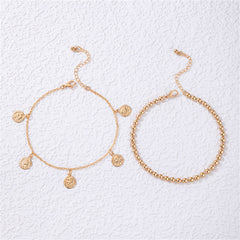 Two beautiful gold chain anklets with charms, highlighted by an 18K gold-plated coin tassel bead anklet set.