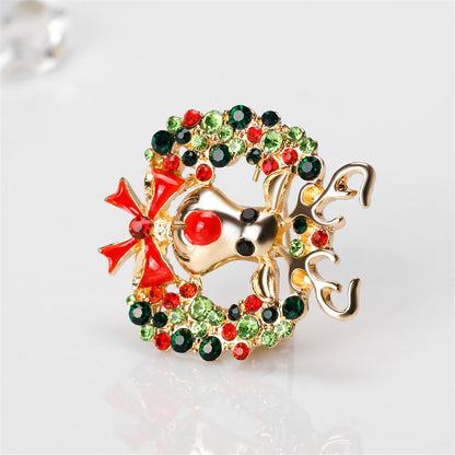 Cubic Zirconia and 18K Gold-Plated Botany Bow and Reindeer Brooch, gold brooch pin, everyday style, styled look