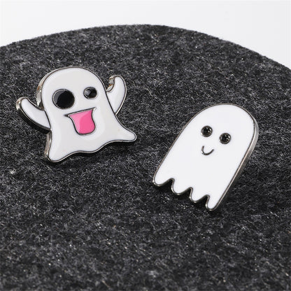 White and Silver-Plated Ghost Enamel Pin Set, silver brooch pin, dainty minimalist design, lifestyle look
