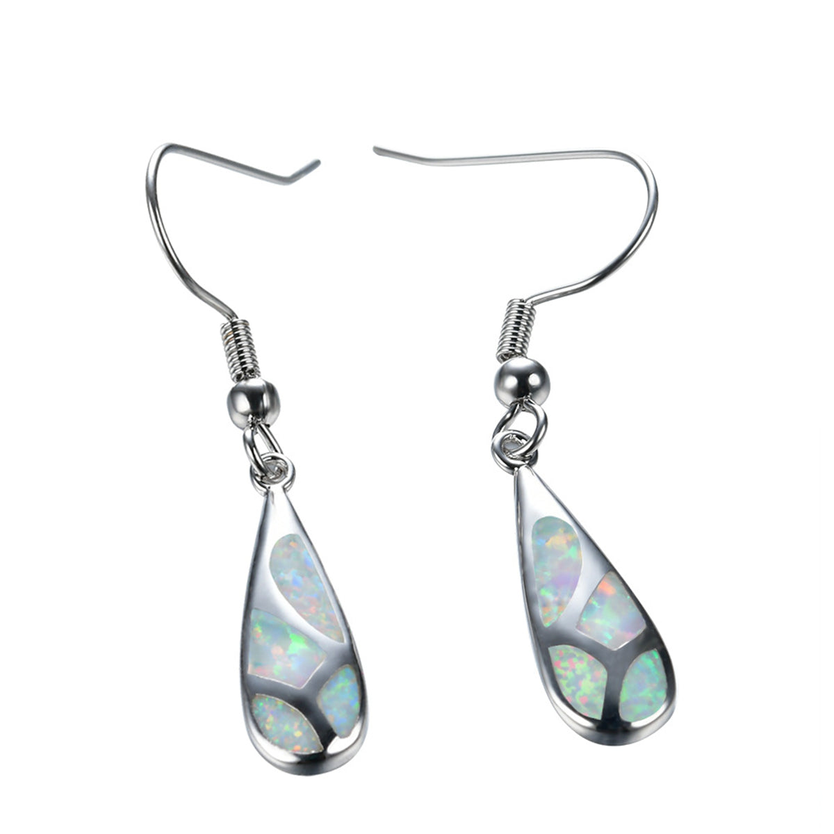 White Opal & Silver-Plated Teardrop Earrings