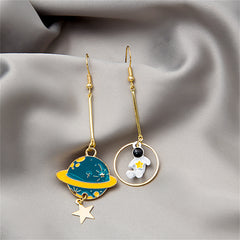 Teal Enamel & 18K Gold-Plated Planet Astronaut Drop Earrings