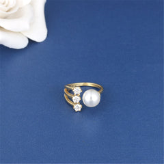 Pearl & Cubic Zirconia 18K Gold-Plated Rattan Open Ring