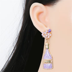 Pearl & Purple Enamel Crystal 18K Gold-Plated Bottle Drop Earrings